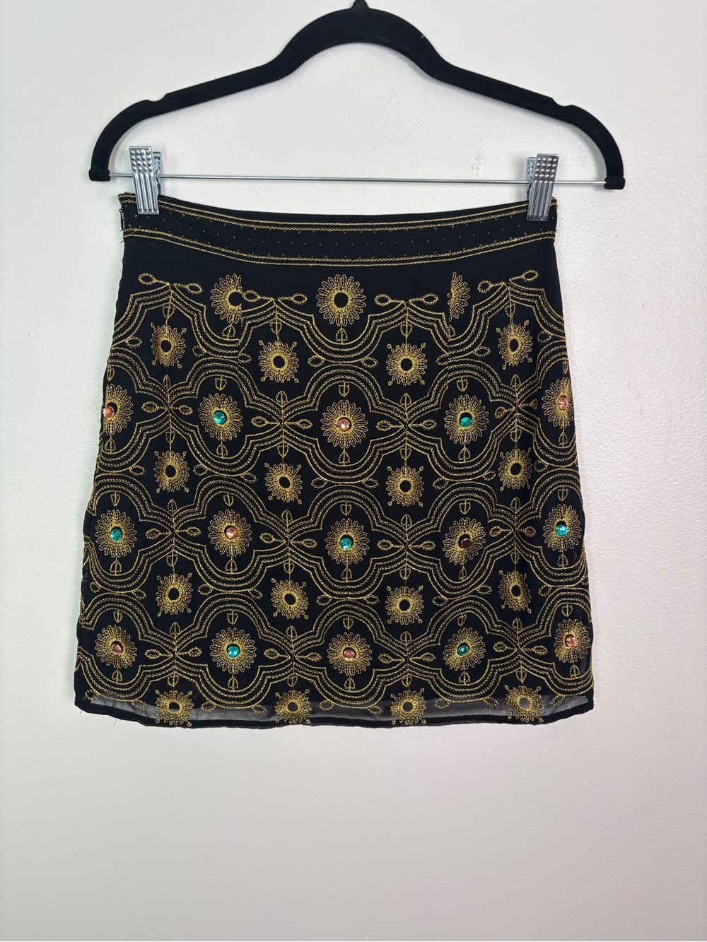 Embellished Black Mini Skirt with Gold Embroidery